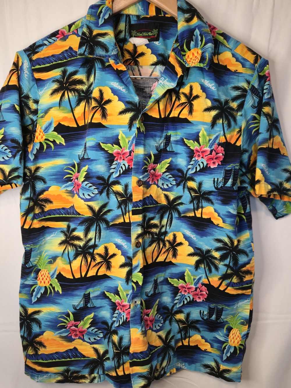 Vintage Island Aloha Wear Mens Shirt L  Tropical Print USA Made Hawaii0511
